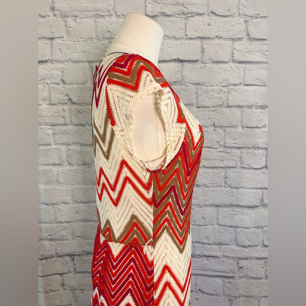 Sharagano Crochet Midi Dress Chevron Red Cream Italy Coastal Travel Vacay Boho - Picture 10 of 15